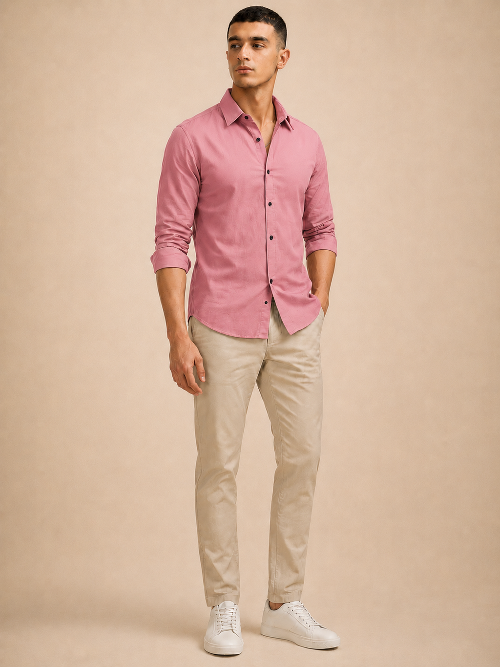 Pink Solid Plain Regular Fit Casual Shirt