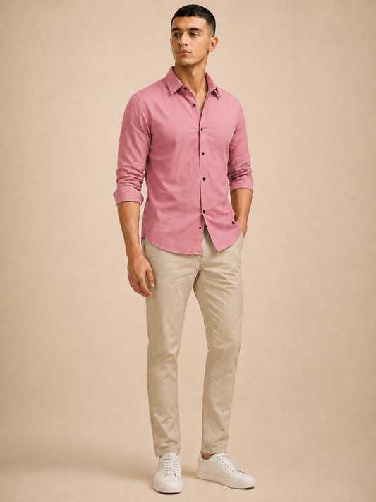 Pink Solid Plain Regular Fit Casual Shirt