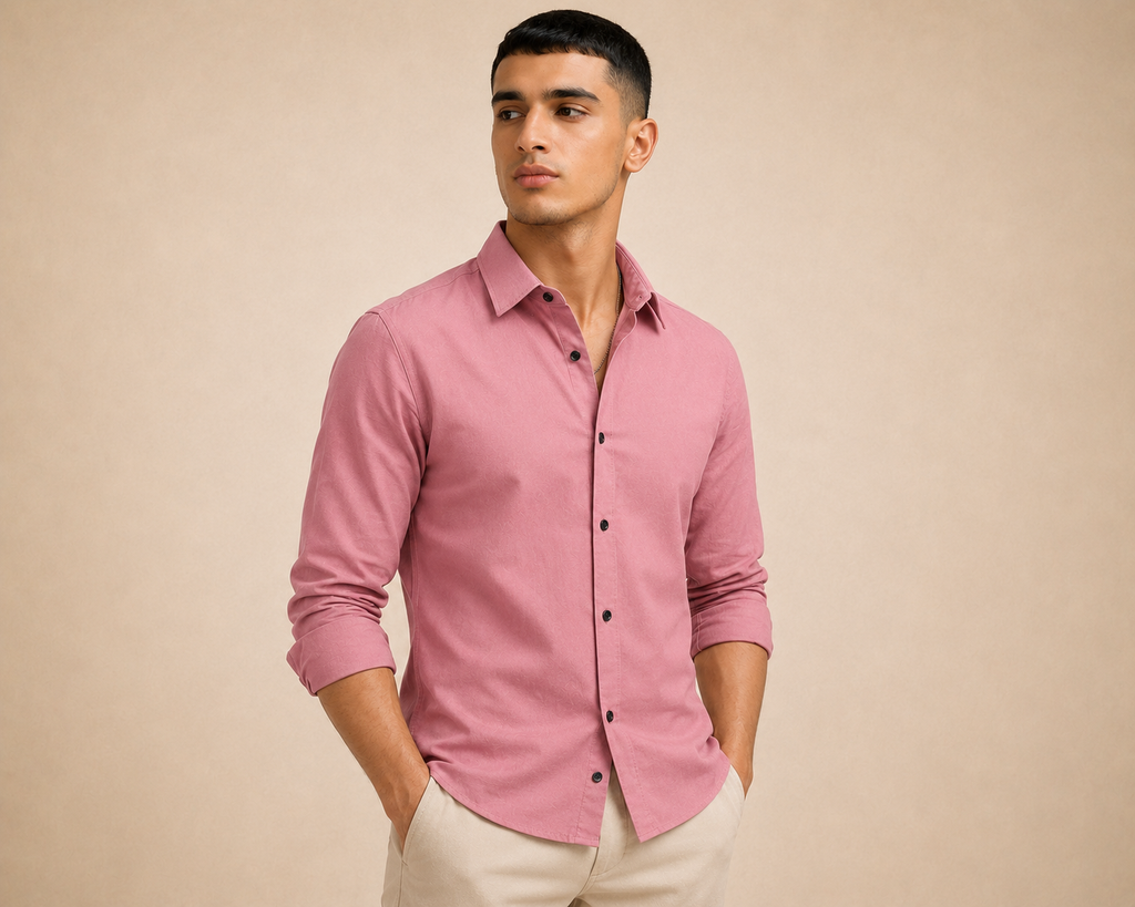Pink Solid Plain Regular Fit Casual Shirt