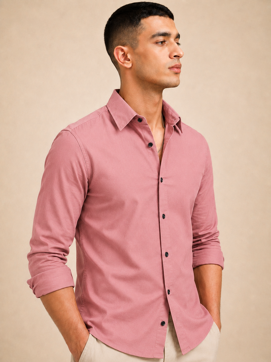 Pink Solid Plain Regular Fit Casual Shirt