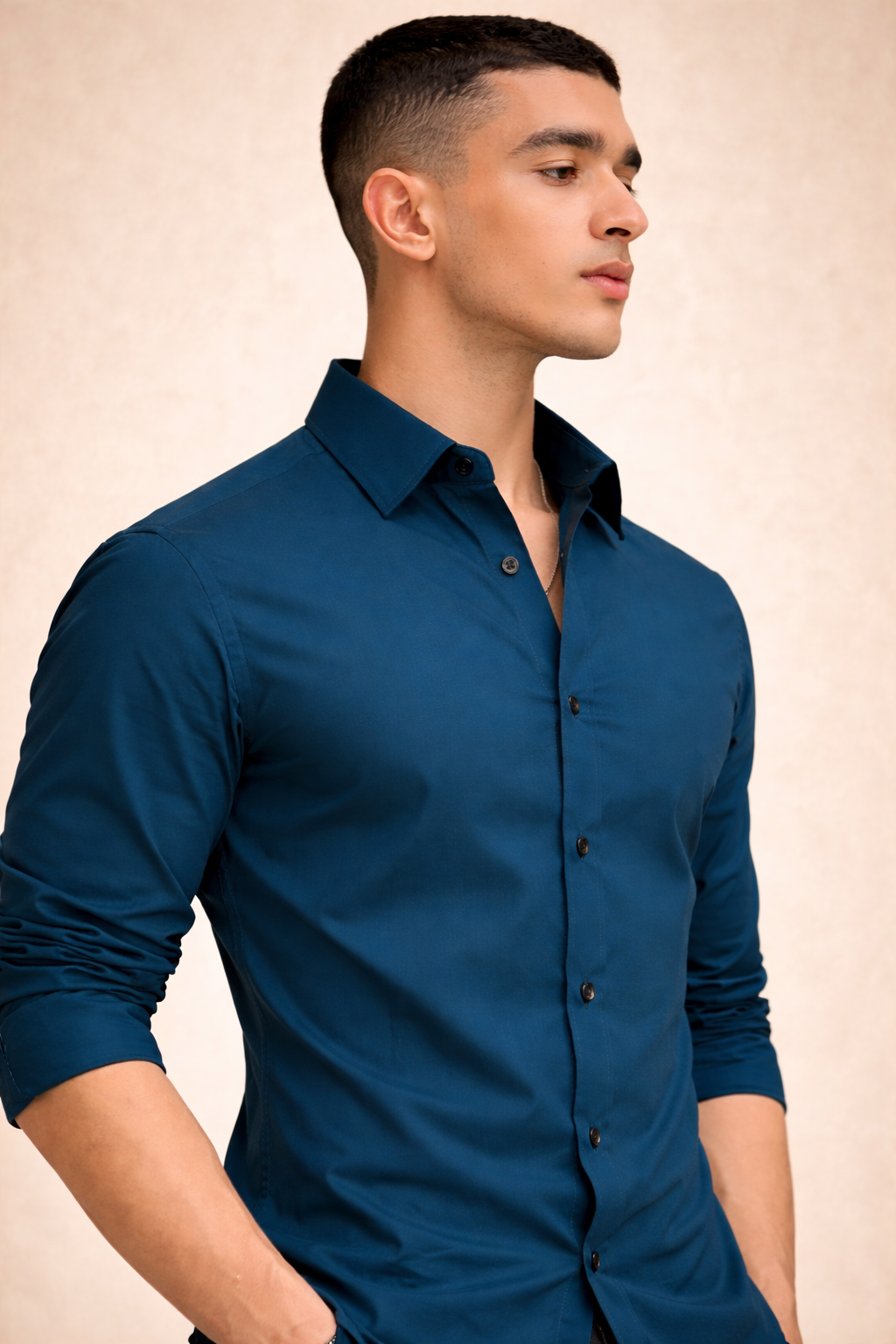 Teal Solid Plain Regular Fit Casual Shirt