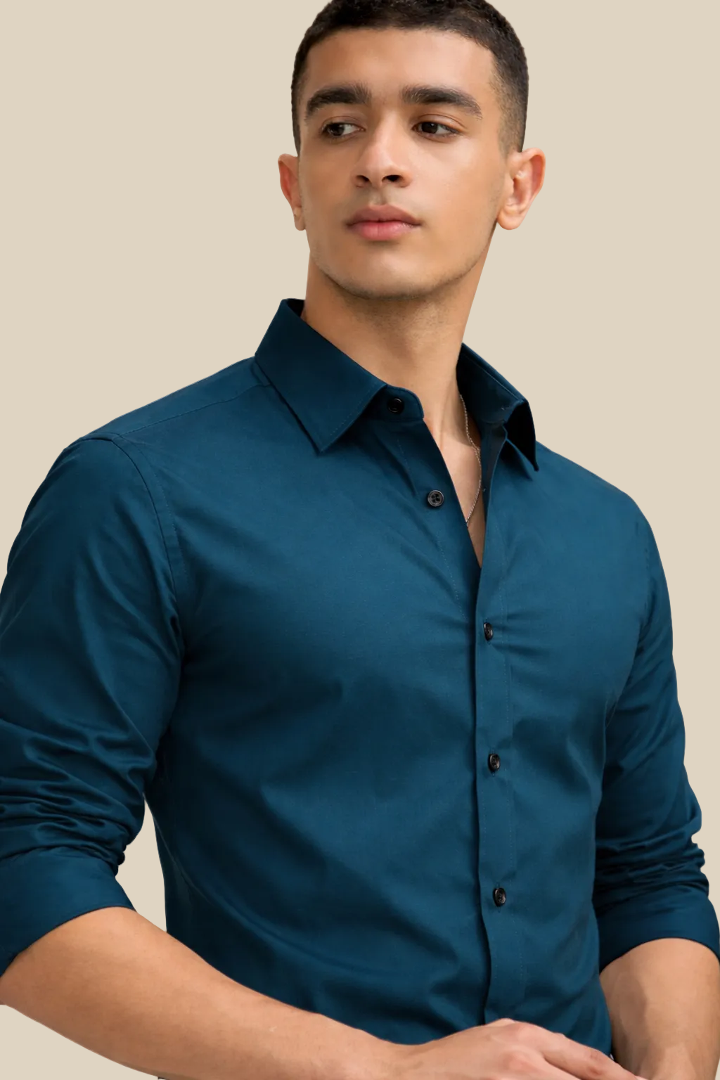Teal Solid Plain Regular Fit Casual Shirt